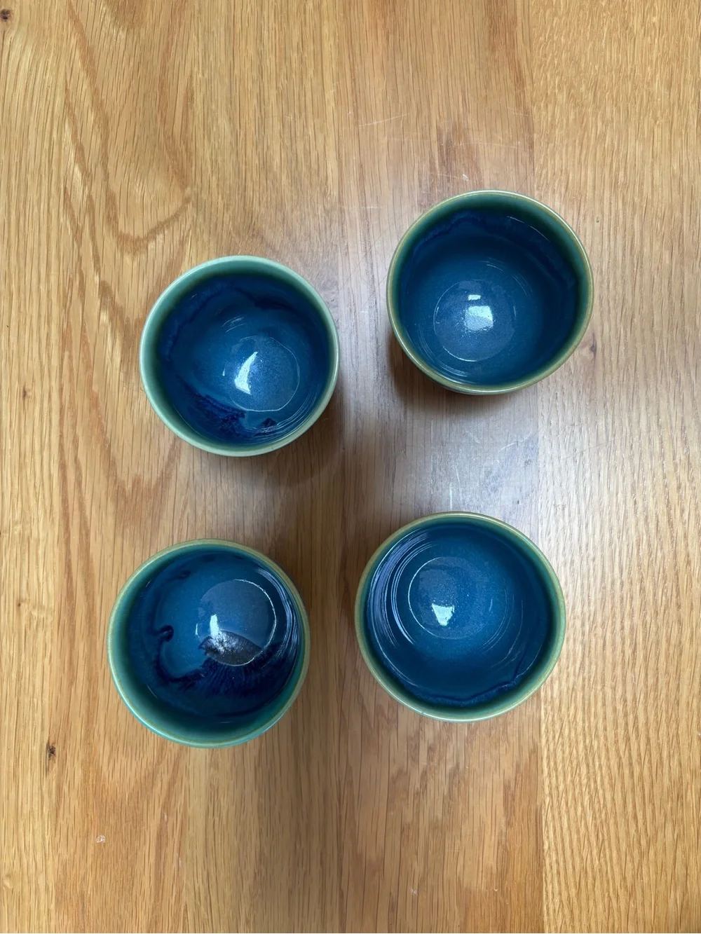 Beautiful Teavana Ceramic Tea Cups - Blue Green Glaze Set of 4